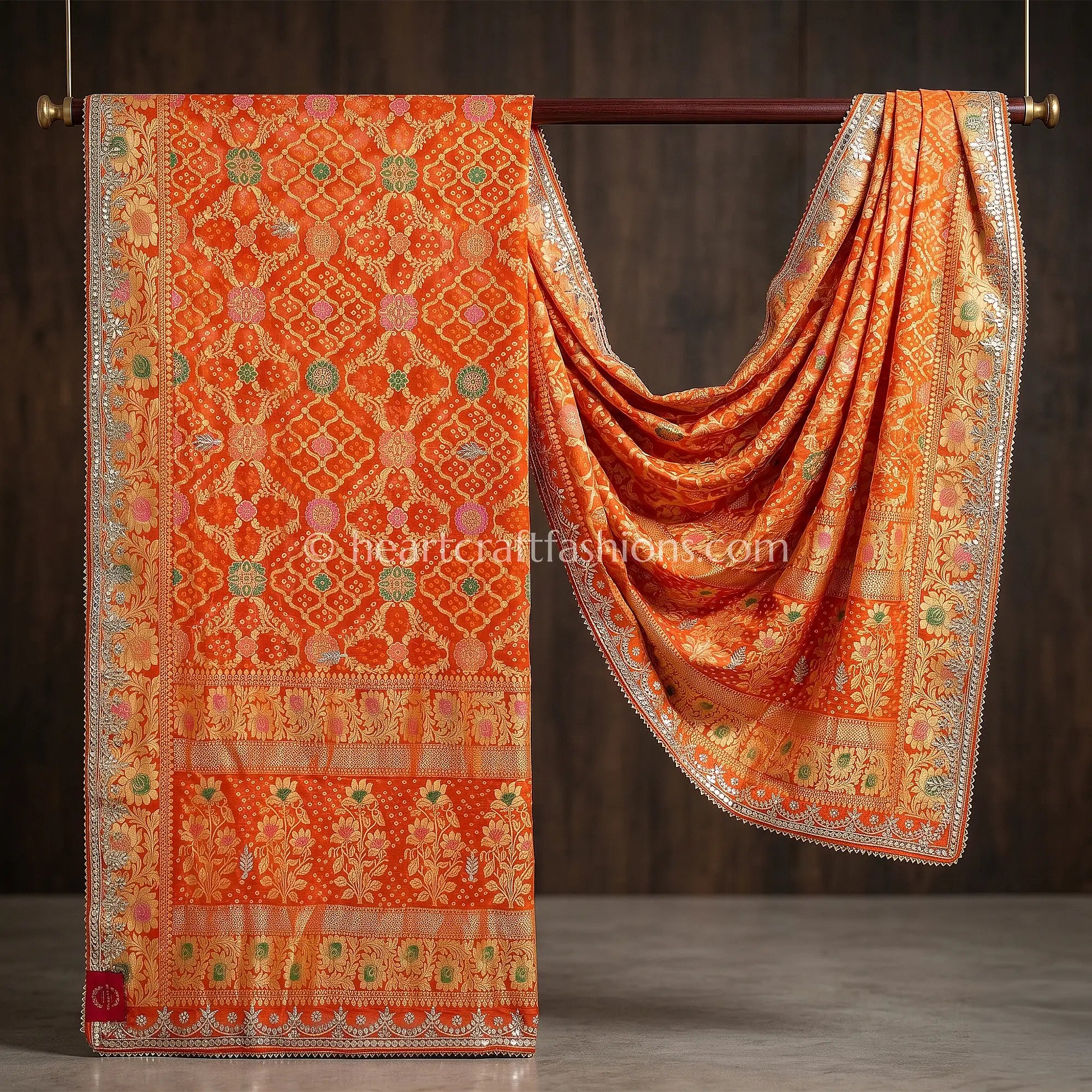 Royal Orange Bandhej Meenakari Gota Patti Khadi Georgette Dupatta