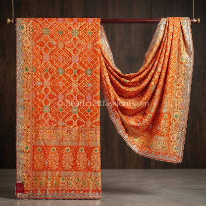 Royal Orange Bandhej Meenakari Gota Patti Khadi Georgette Dupatta