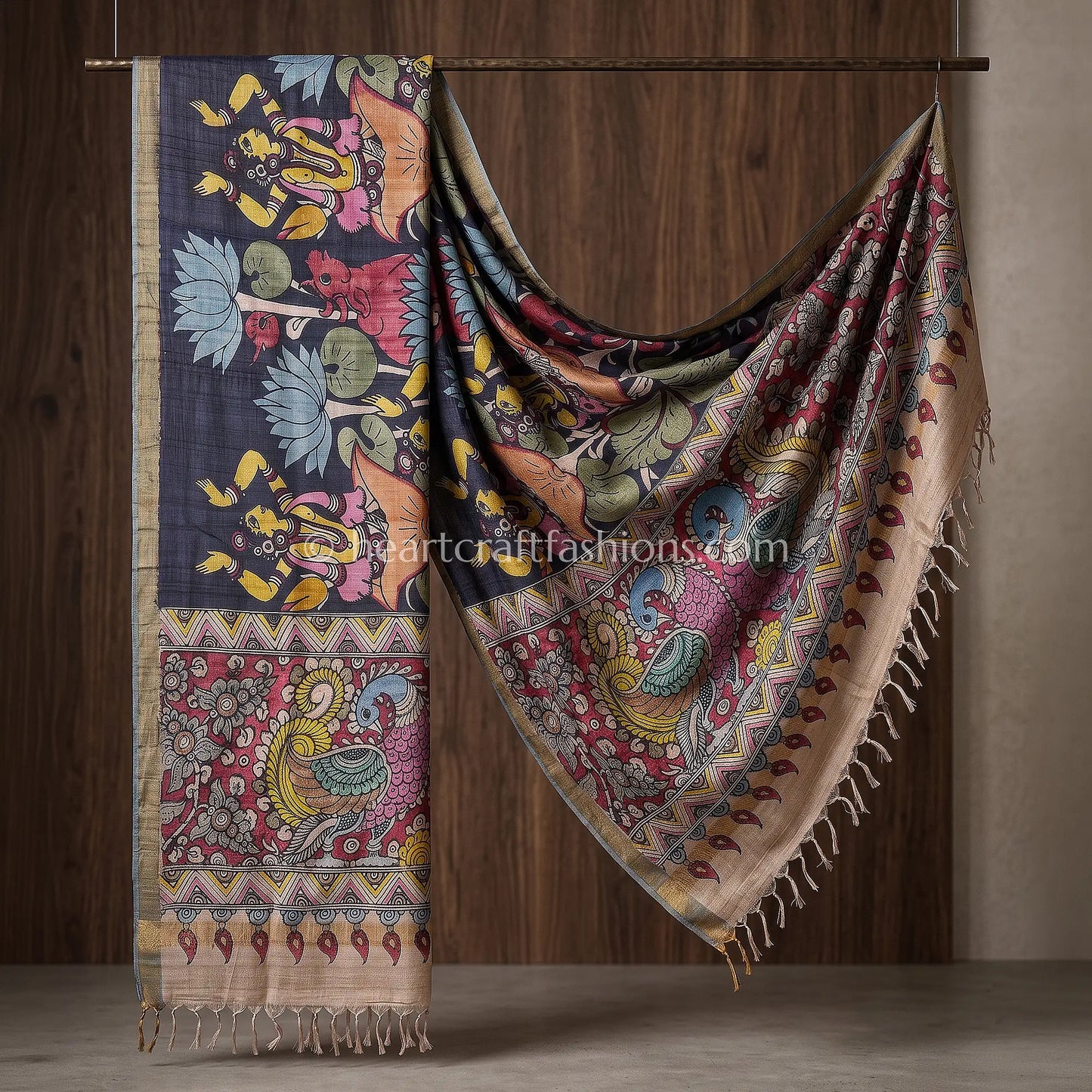Multicolor Tusser Kalamkari Art Dupatta