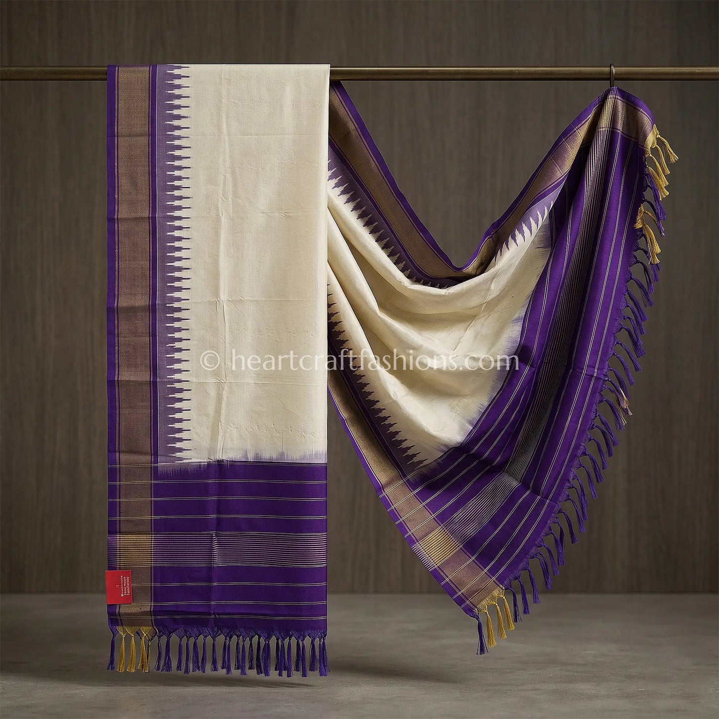 Ivory Patola Silk Dupatta With Purple Temple Border