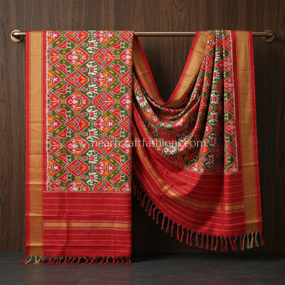Red & Olive Patola Silk Dupatta