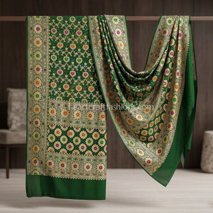 Bottle Green Khadi Georgette Meenakari Dupatta