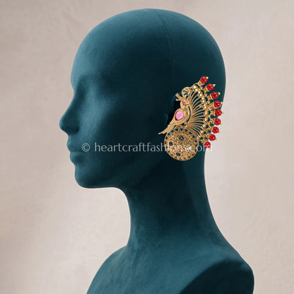 Ruby Red Peacock Amrapali Ear Cuff