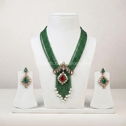 Royal Ruby Green Doublet Onyx Pirohi Sunehri Kundan Necklace