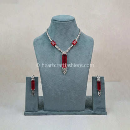 Elongated Ruby Bar Fringe Y-Necklace Set