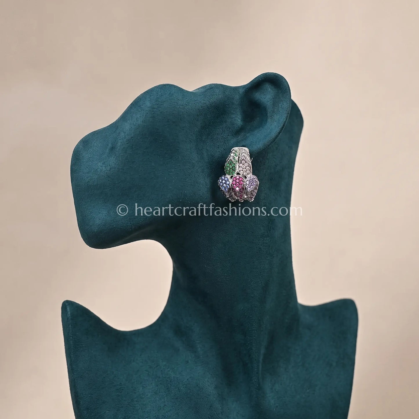 Pure Silver Multi-Gemstone Cluster J-Hoop Earrings – Luminous Silver Finish
