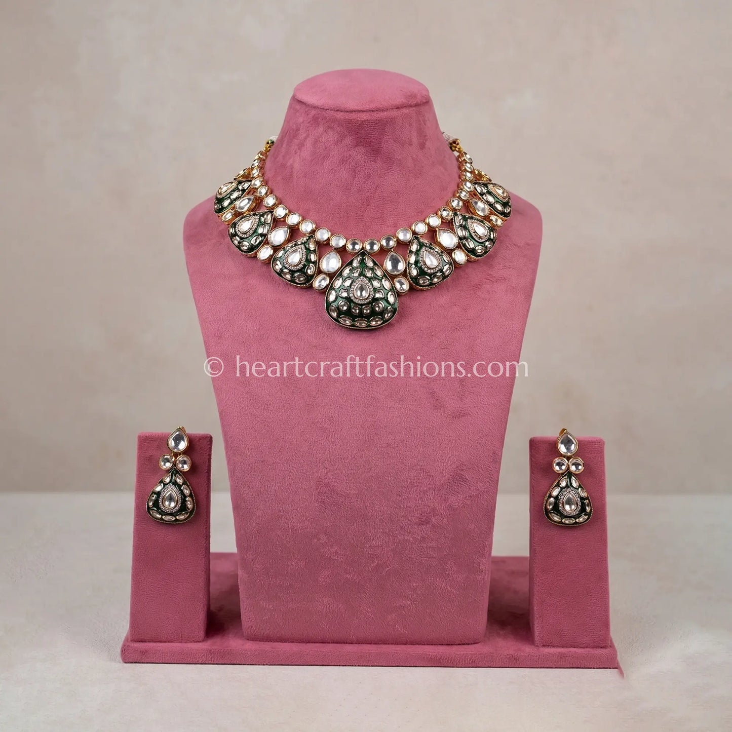 Royal Bikaneri Kundan Emerald Drop Necklace Set