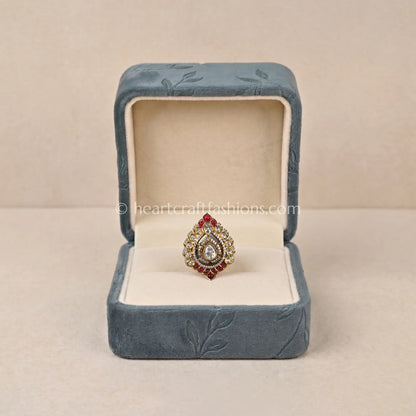 Ruby Sunehri Kundan Teardrop Ring