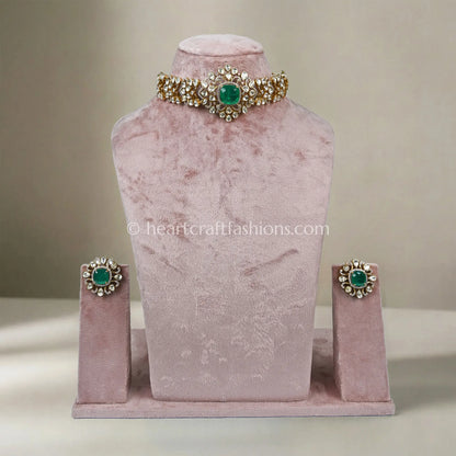 Vanya Green Doublet Moissanite Polki Choker Set