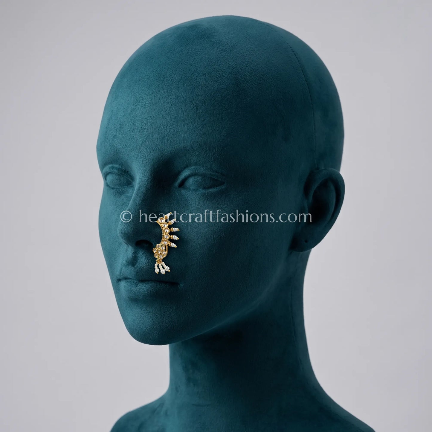 Full Clear CZ & Pearl Classic Curved Maharashtrian Nath