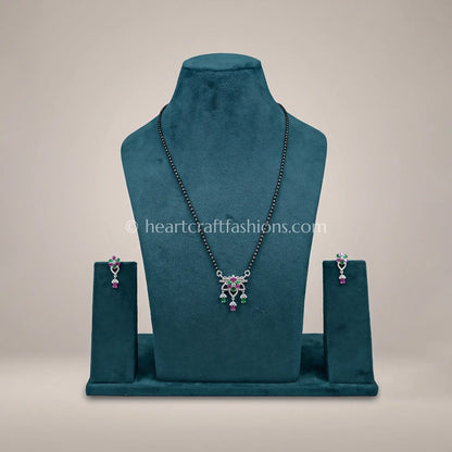 Pure Silver Emerald & Ruby Floral Mangalsutra Set – Hallmarked