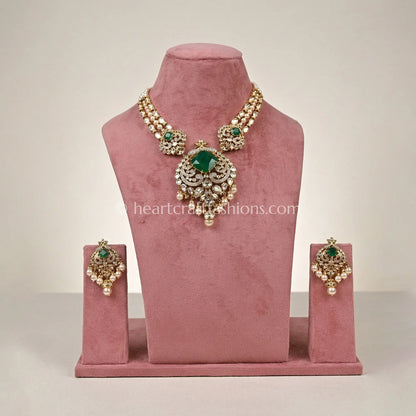Royal Sunehri Kundan Green Doublet Statement Necklace