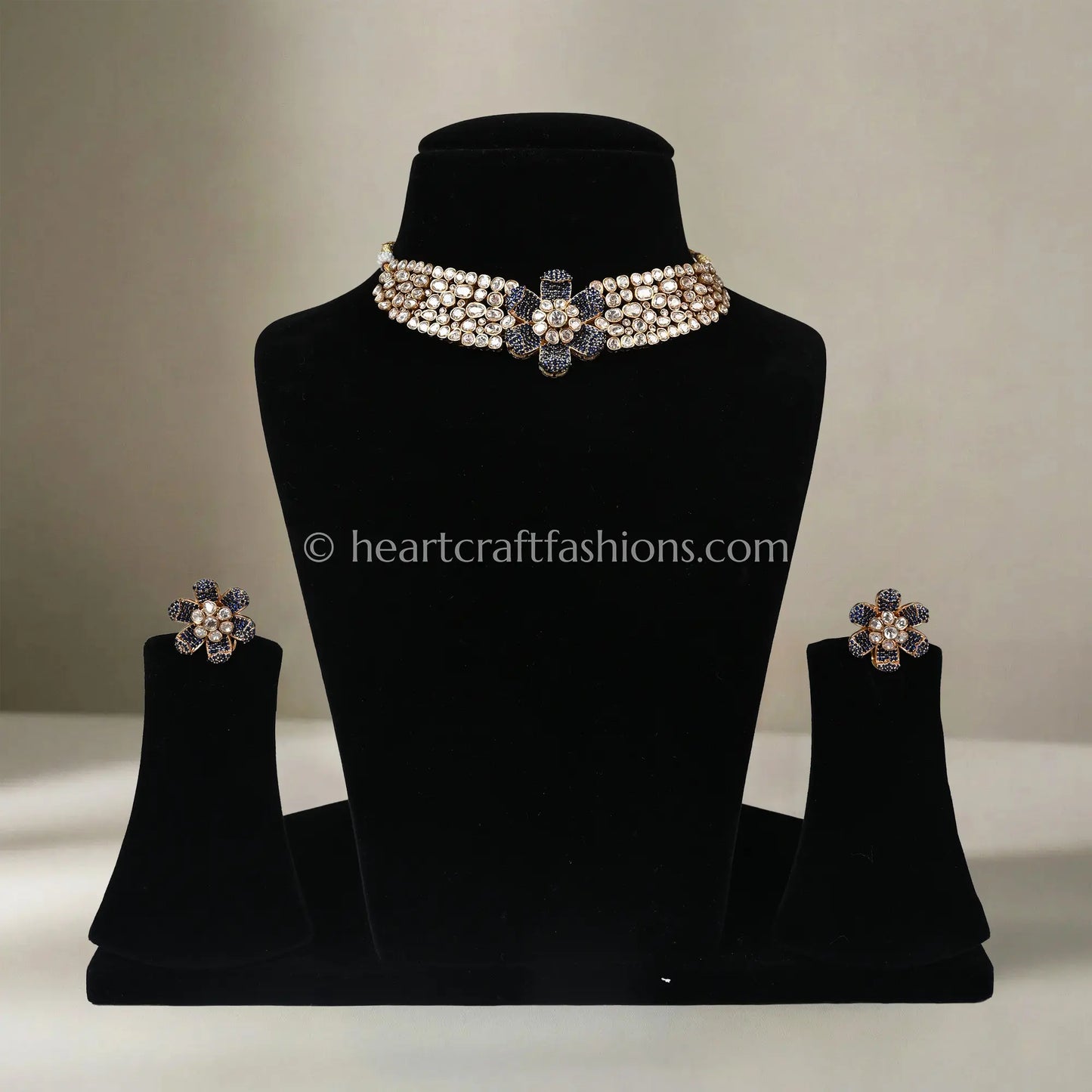 Noira Blue Moissanite Polki Floral Choker Set