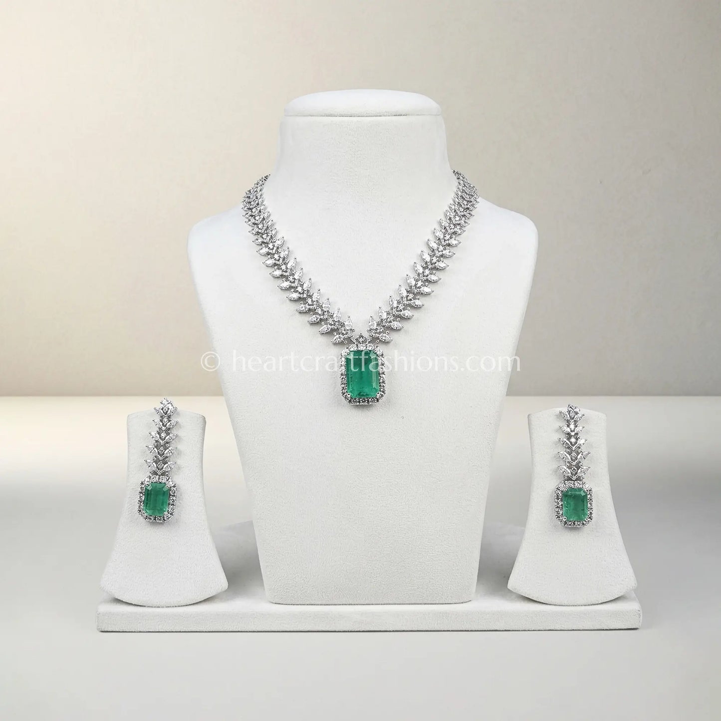 Emerald Radiant Cut Leaf Vine Statement Set