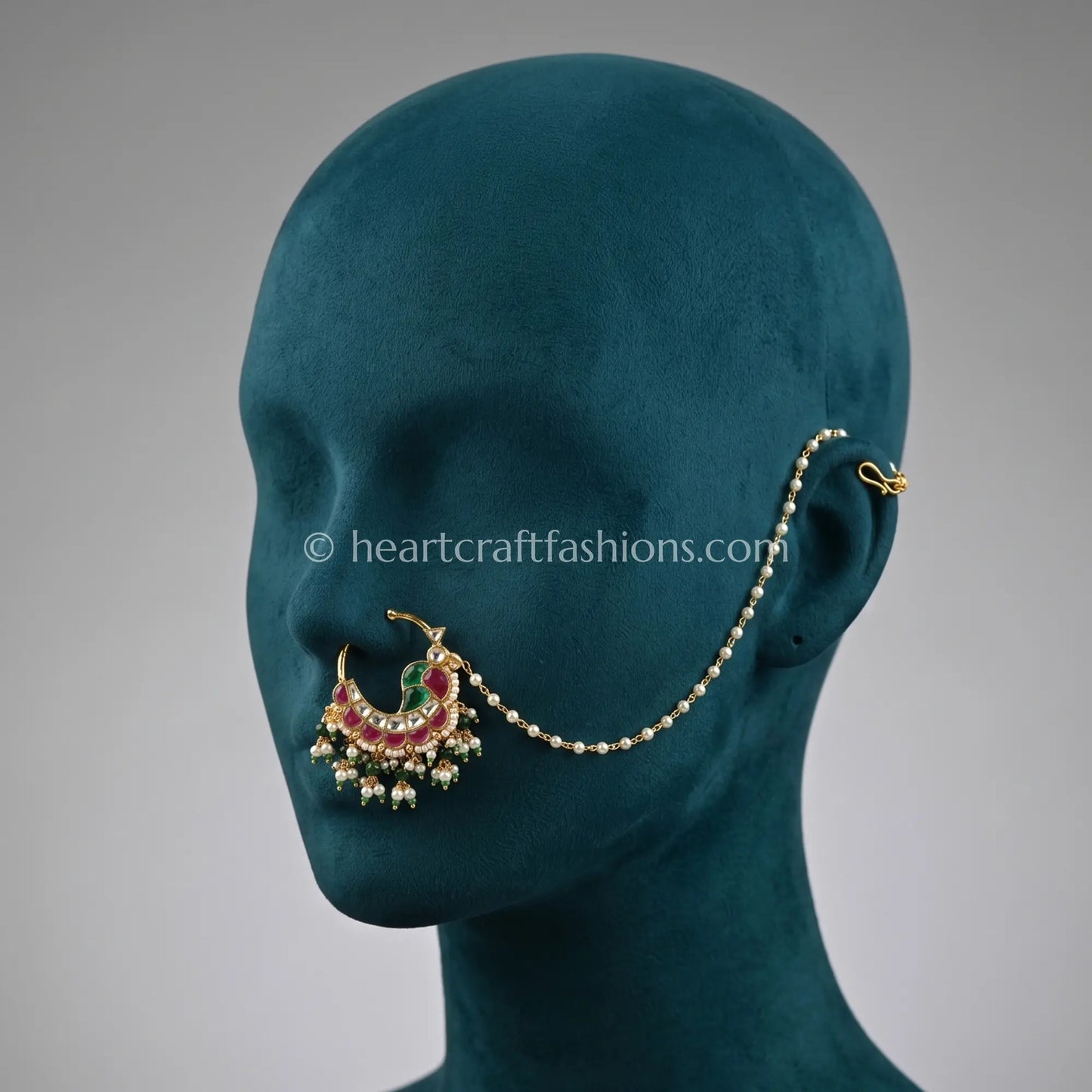 Traditional Peacock Crest Pachi Kundan Bridal Nath