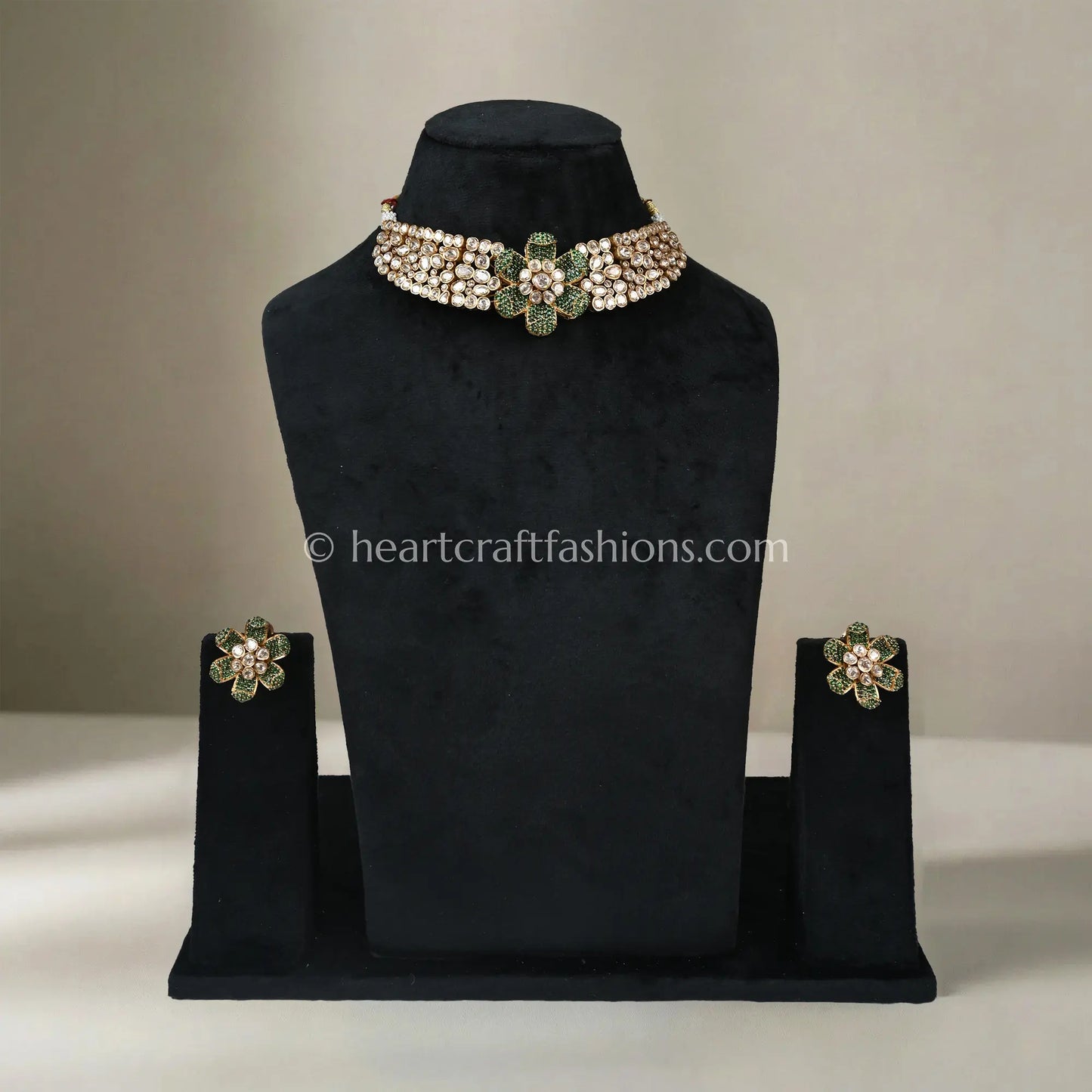 Emerald Bloom Moissanite Polki Choker Set