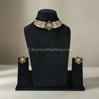 Emerald Bloom Moissanite Polki Choker Set