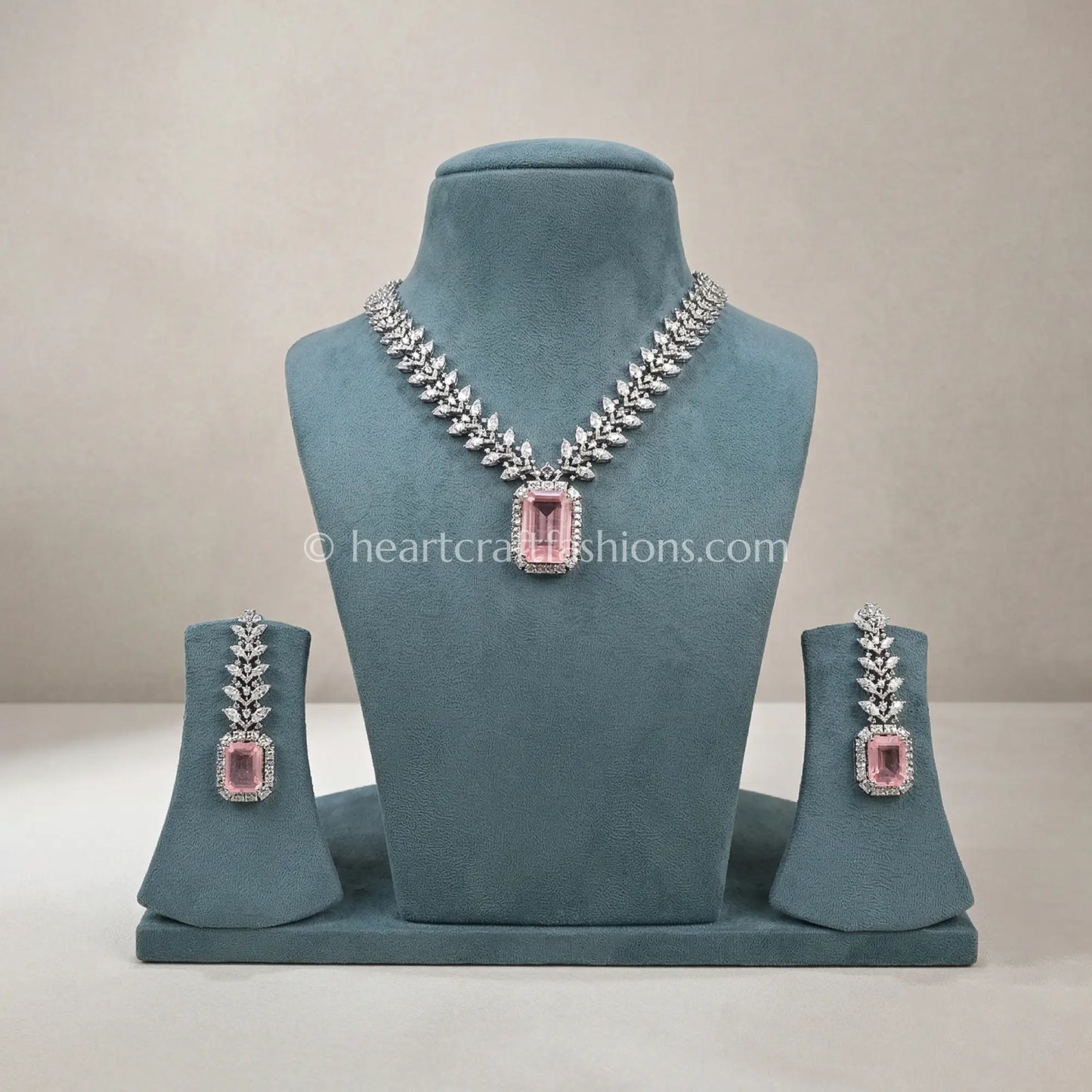 Rose Pink Radiant Cut Leaf Vine Statement Set