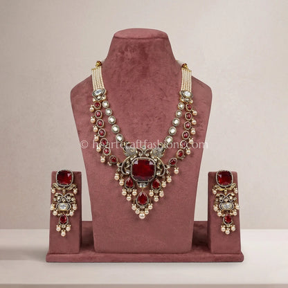 Majestic Sunehri Kundan Ruby Red Doublet Peacock Statement Necklace Set