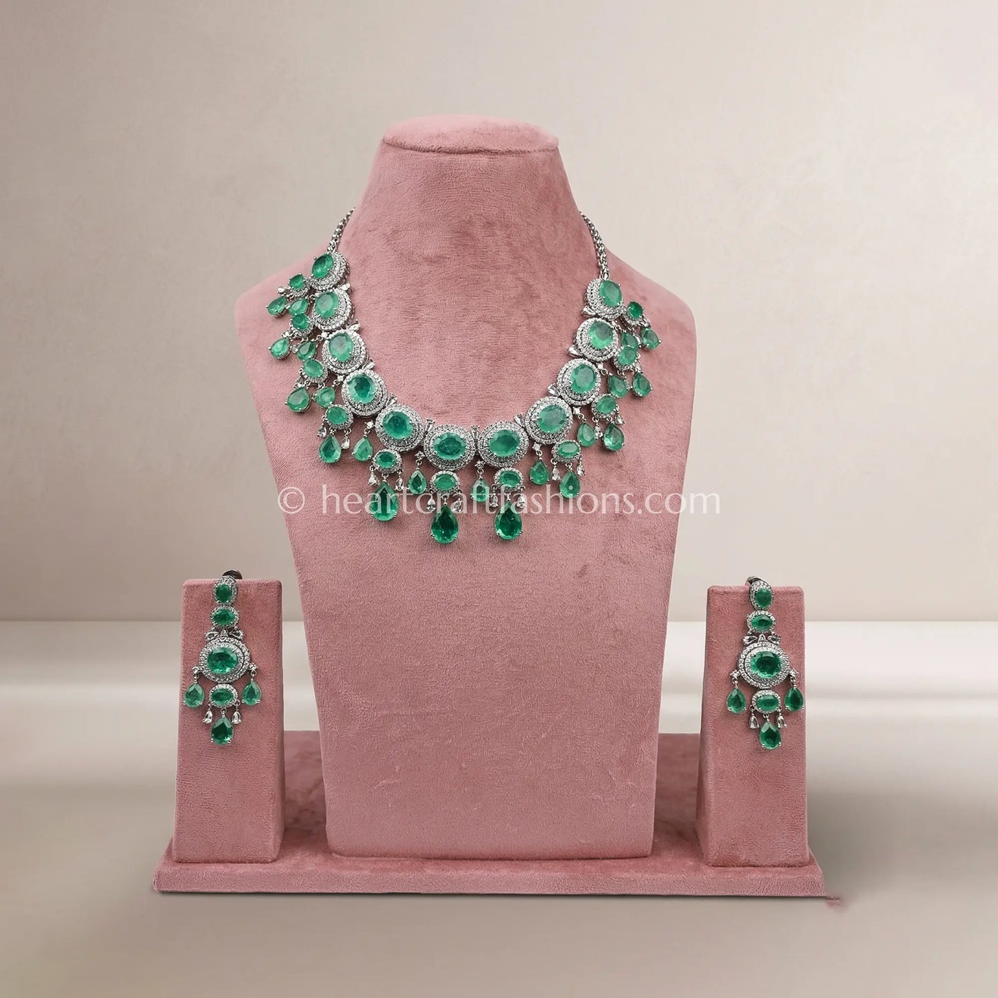 Cascading Oval Emerald Halo Statement Collar Set