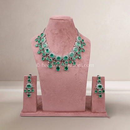 Cascading Oval Emerald Halo Statement Collar Set