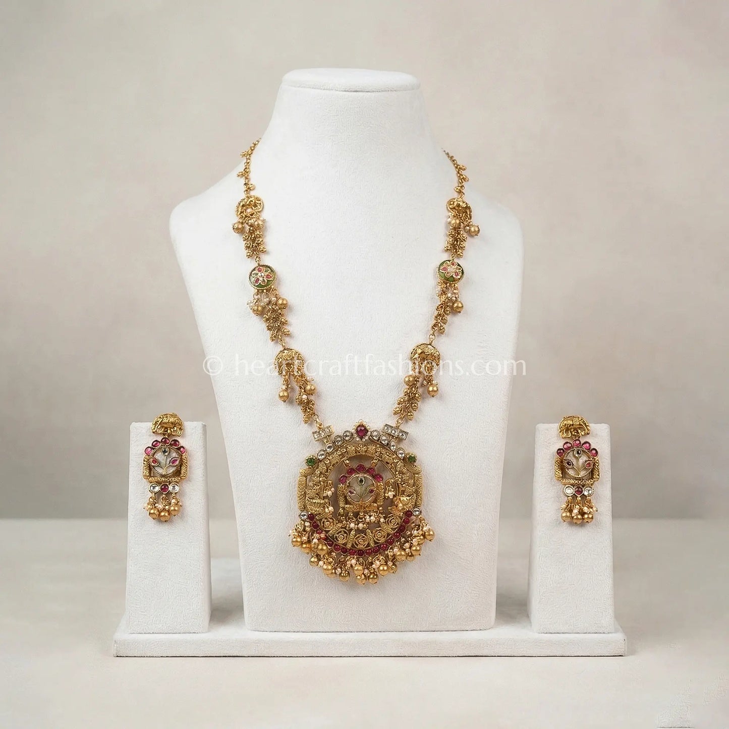Heritage Elephant Motif Pachi Kundan Long Necklace