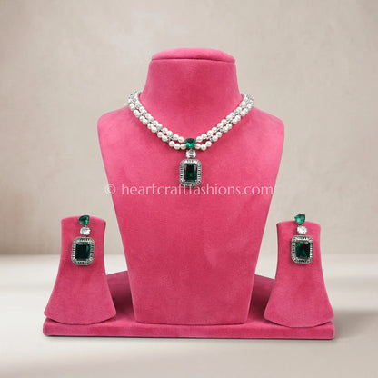 Double-Strand Pearl Choker with Emerald Solitaire