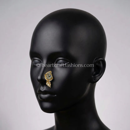Classic Clear Pachi Kundan Paisley Nath