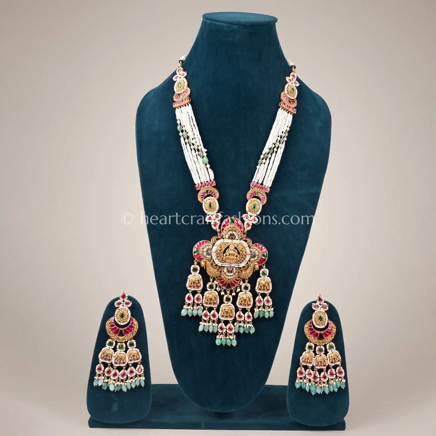 Divine Lakshmi Temple Multi-Strand Pearl Long Necklace Set