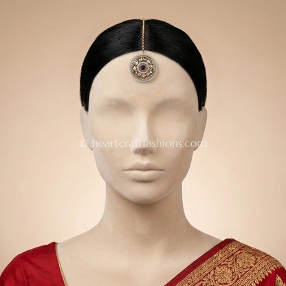 Rajwadi Sunehri Kundan & Pearl Studded Borla