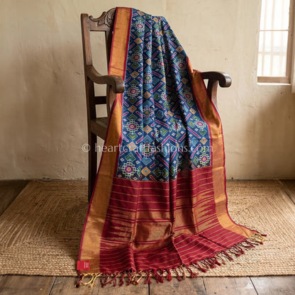 Navy Blue Patola Silk Dupatta