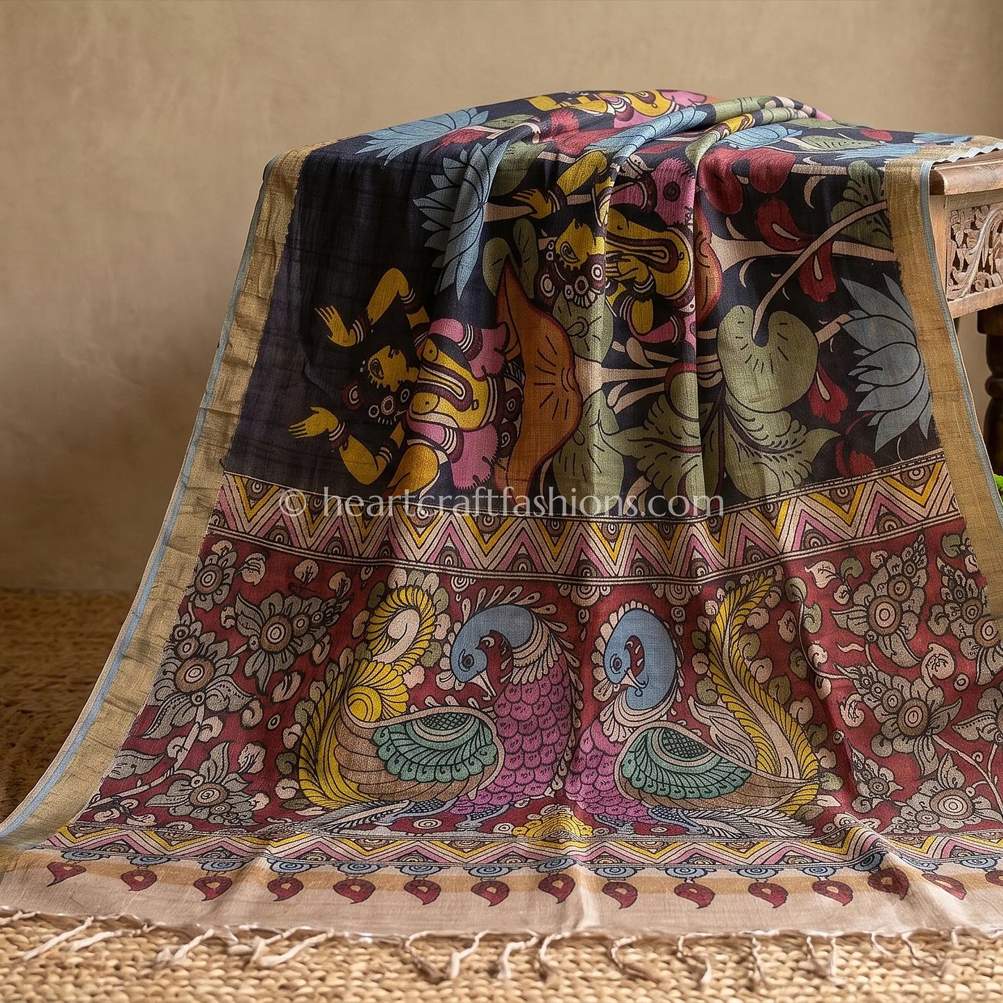 Multicolor Tusser Kalamkari Art Dupatta