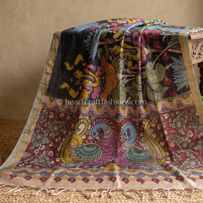Multicolor Tusser Kalamkari Art Dupatta