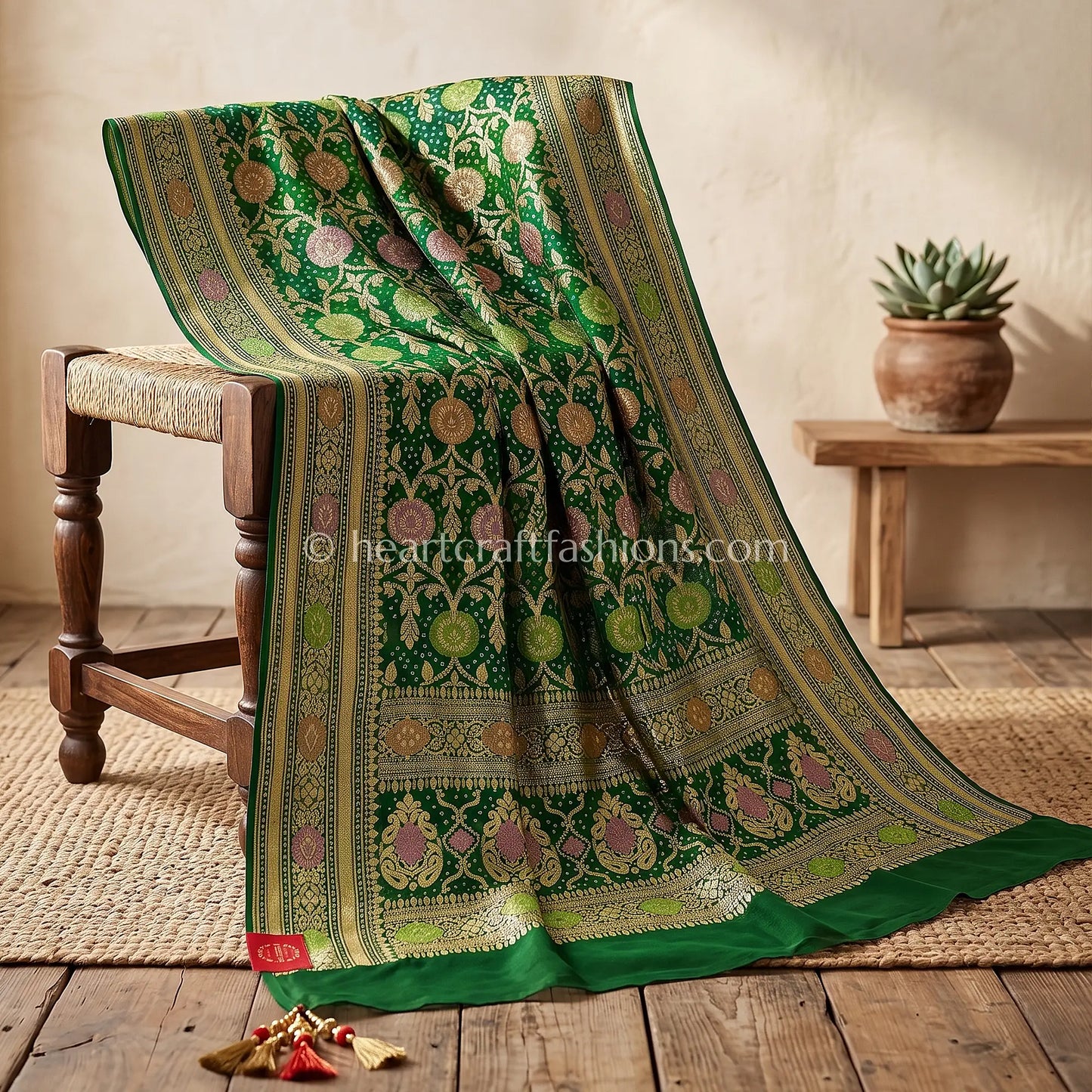 Forest Green Khadi Georgette Meenakari Dupatta