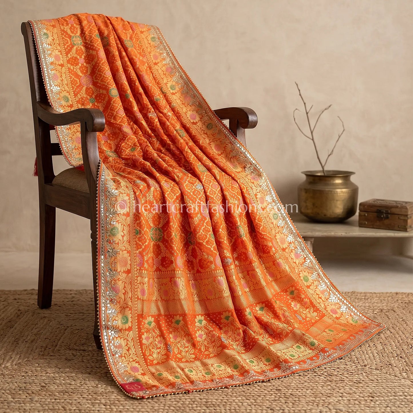 Royal Orange Bandhej Meenakari Gota Patti Khadi Georgette Dupatta