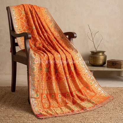 Royal Orange Bandhej Meenakari Gota Patti Khadi Georgette Dupatta