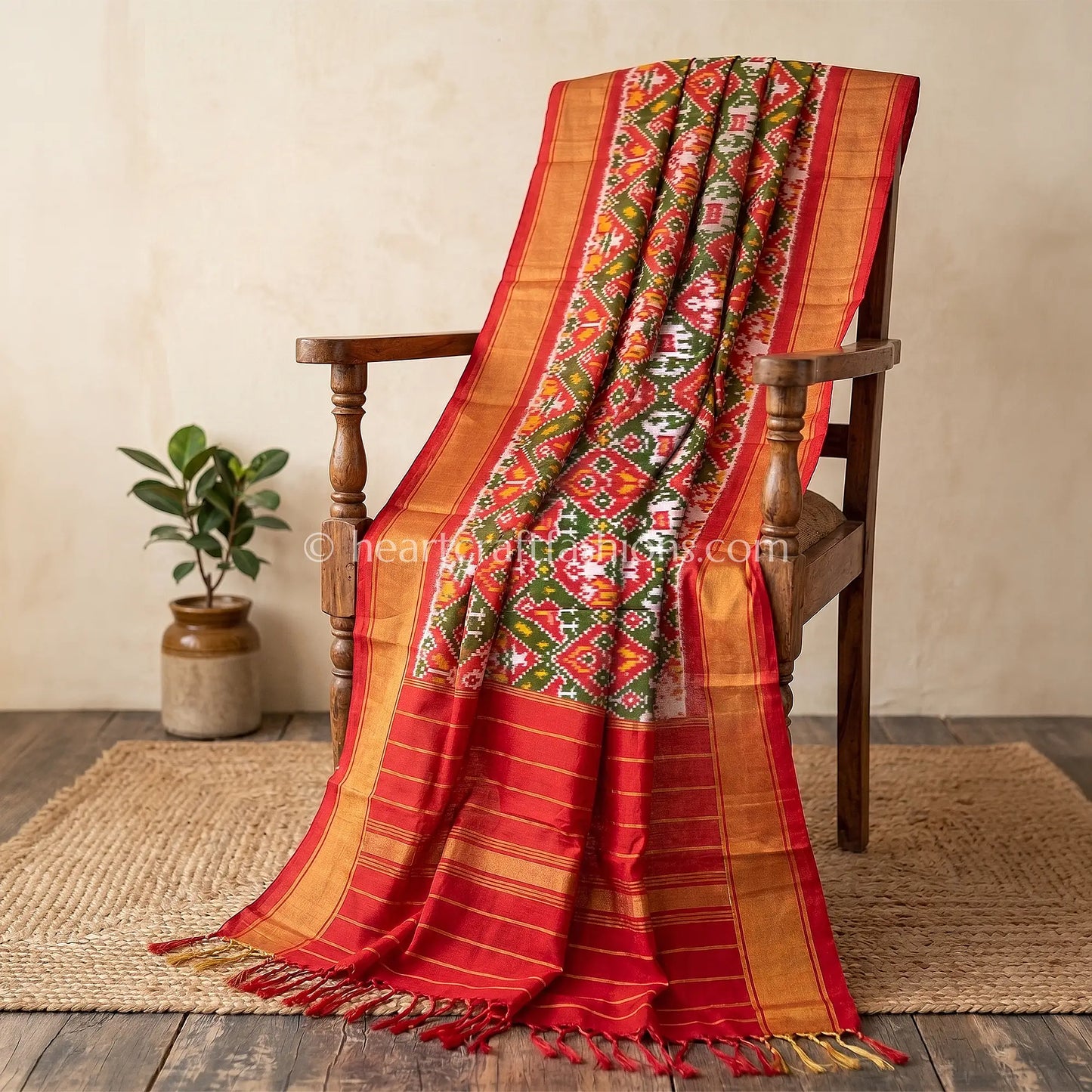 Red & Olive Patola Silk Dupatta