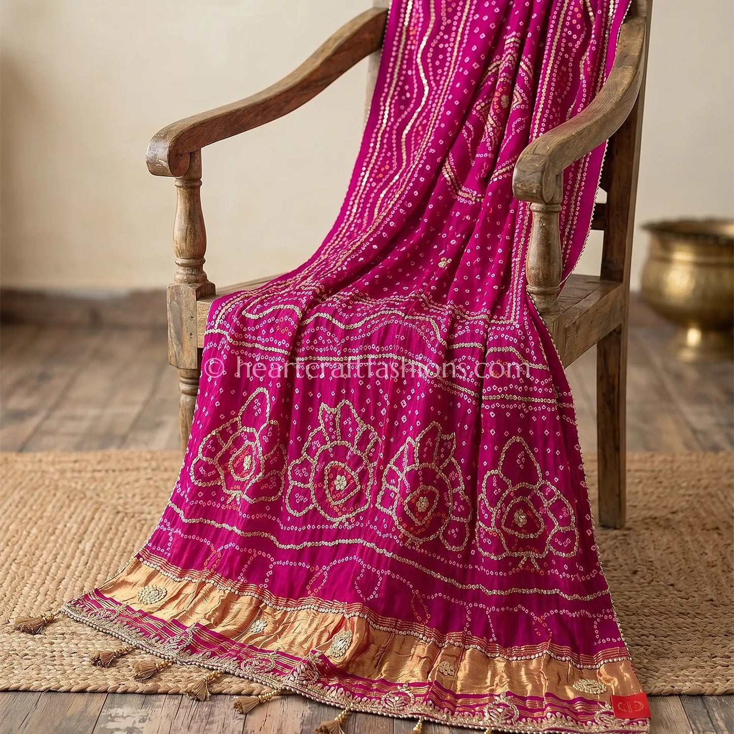 Royal Rani Pink Pure Gajji Silk Bandhej Handwork Gota Patti Dupatta