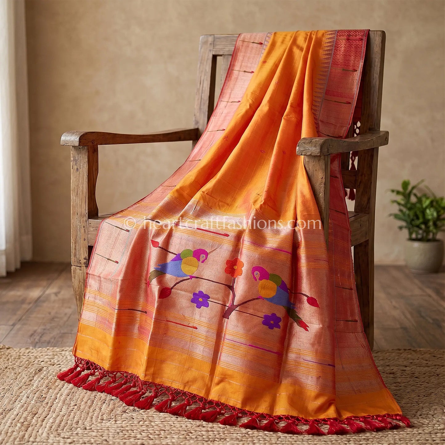 Sunset Gold Pure Paithani Handloom Silk Dupatta