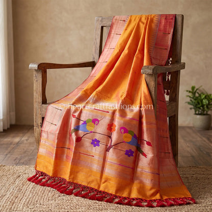 Sunset Gold Pure Paithani Handloom Silk Dupatta