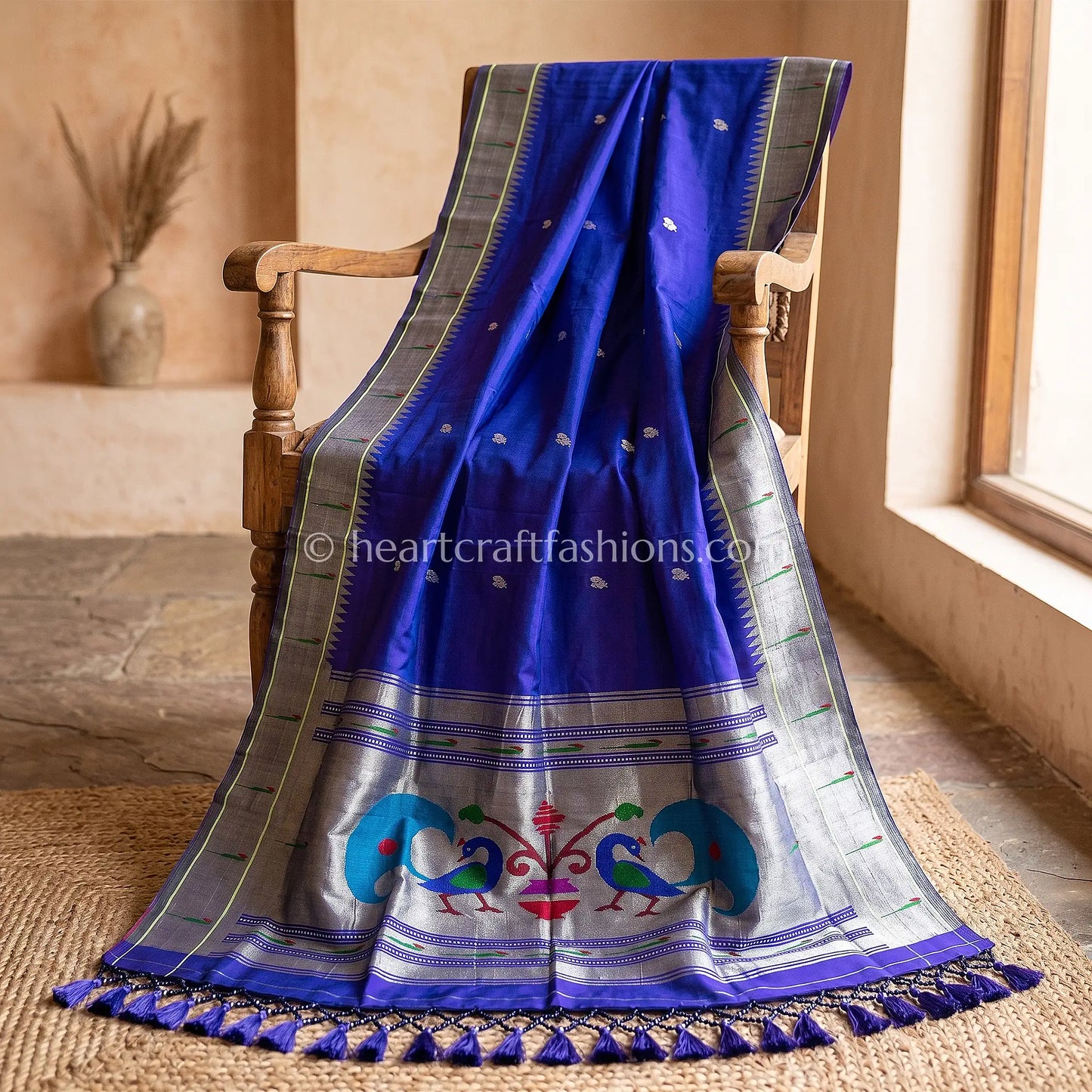 Royal Violet Pure Paithani Handloom Silk Dupatta With Silver Zari