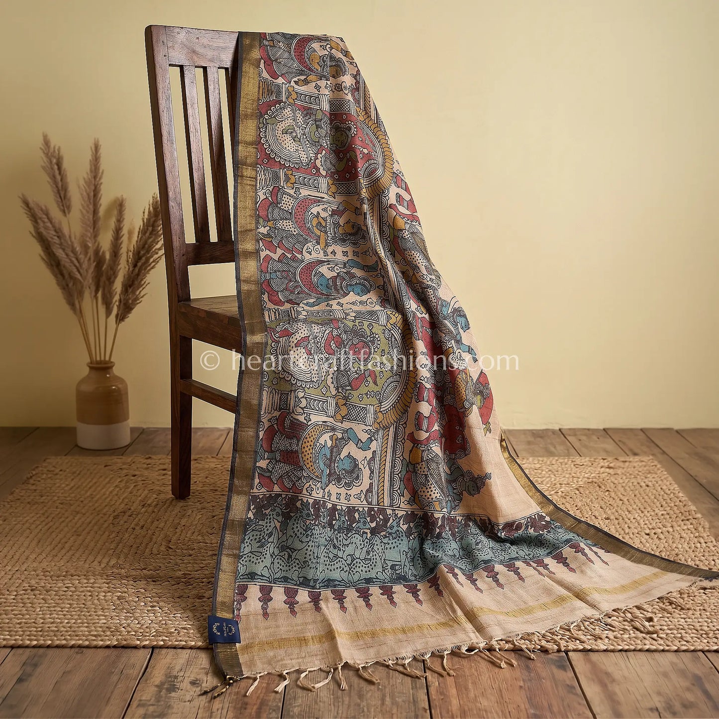 Beige Tusser Kalamkari Narrative Dupatta