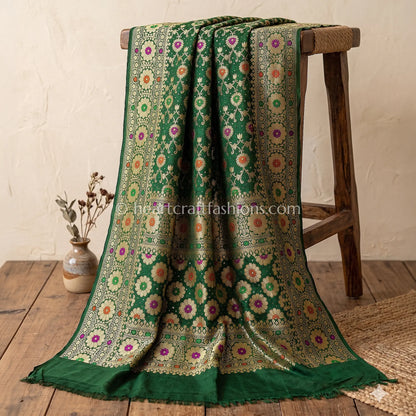 Bottle Green Khadi Georgette Meenakari Dupatta