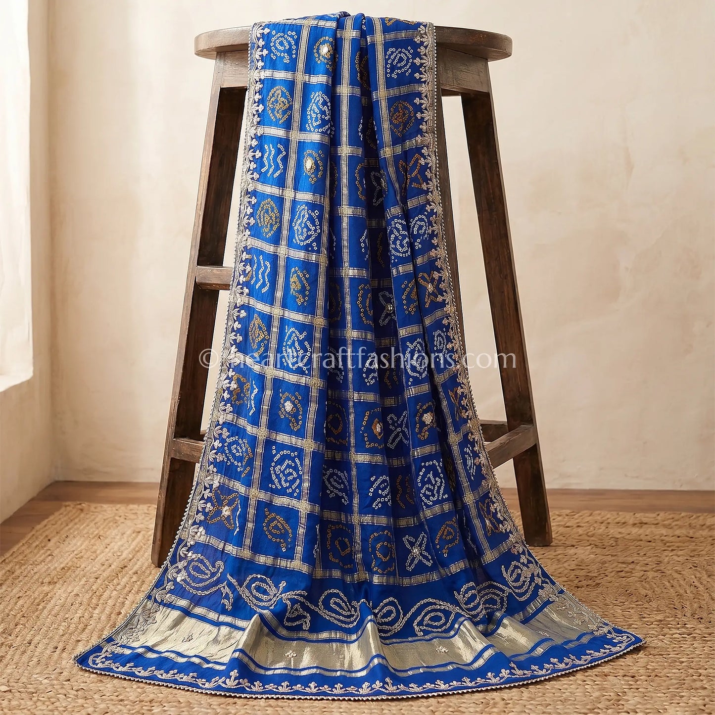 Royal Blue Pure Gajji Gharchola Dupatta