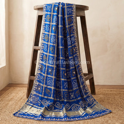 Royal Blue Pure Gajji Gharchola Dupatta