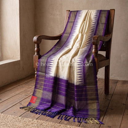 Ivory Patola Silk Dupatta With Purple Temple Border