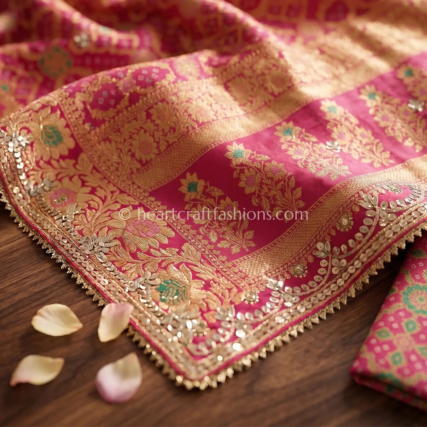Royal Rani Pink Bandhej Meenakari Gota Patti Khadi Georgette Dupatta