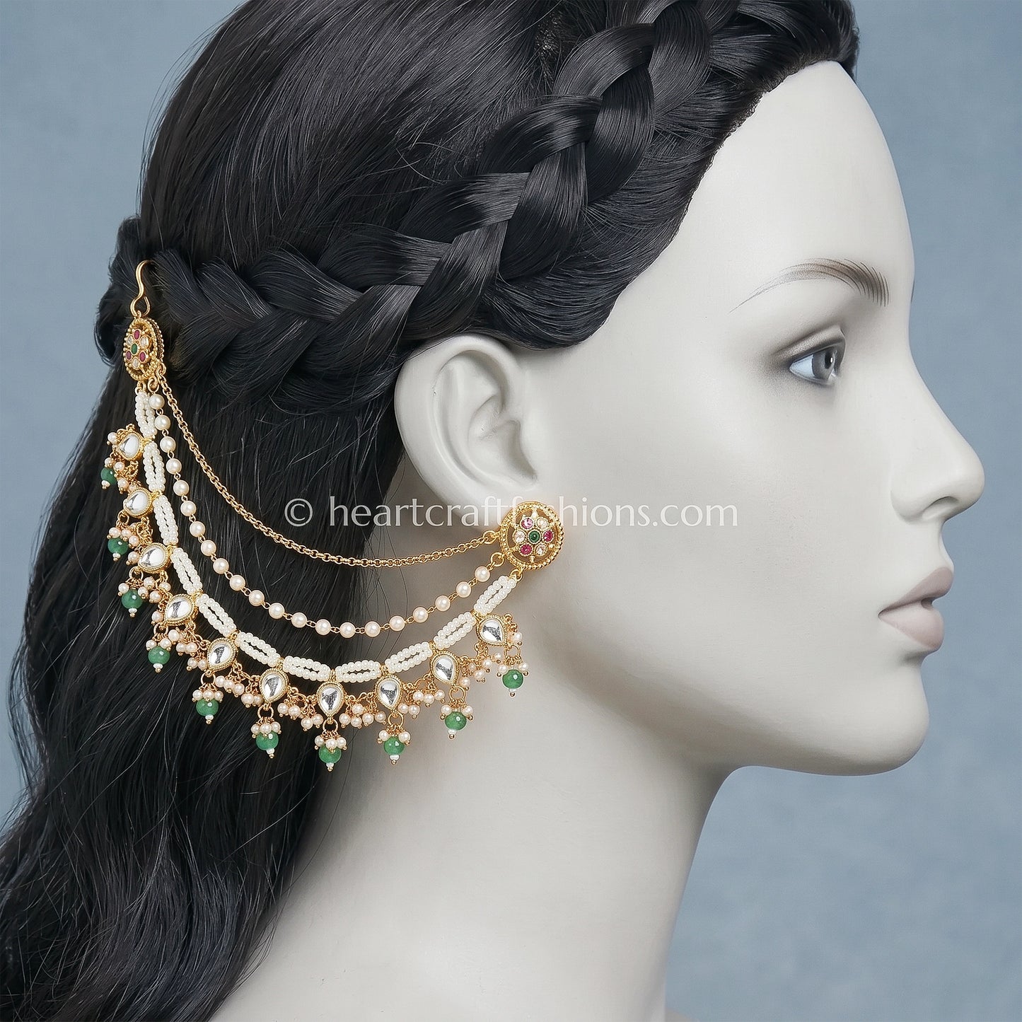 Pachi Kundan Pearl Drop Kaan Chain