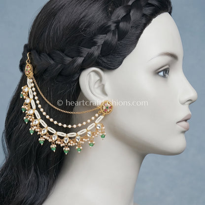 Pachi Kundan Pearl Drop Kaan Chain