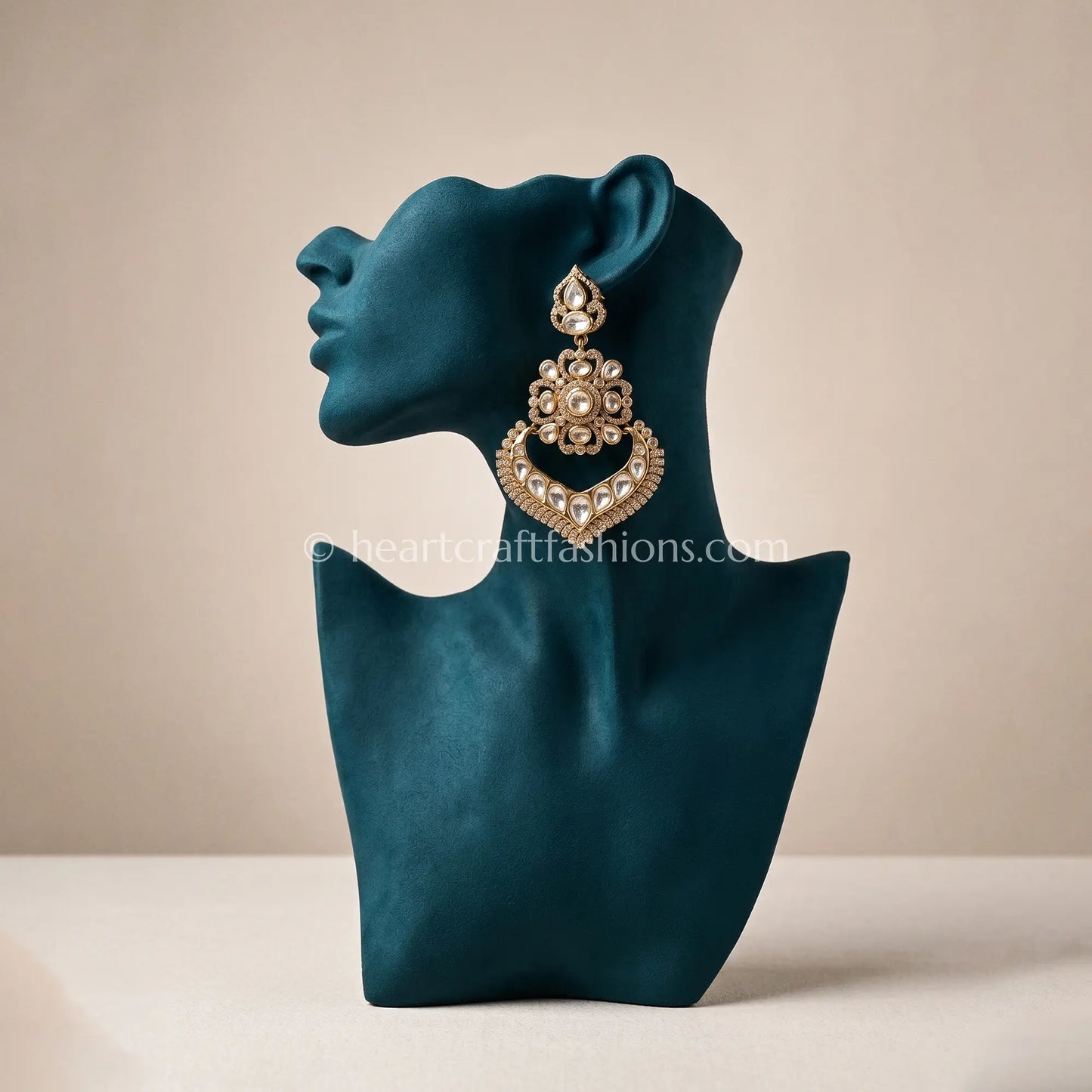 Noor Hriday Moissanite Polki Heart Chandbali Earrings